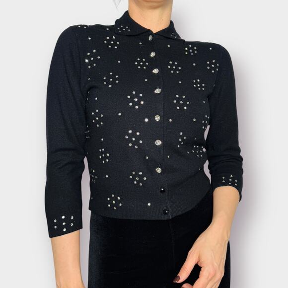 Vintage 60s Talbott Taralan‎ Black sweater with Jewels - Picture 1 of 8
